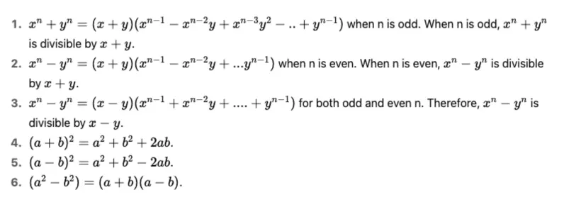 Algebraic Formulae Part 1