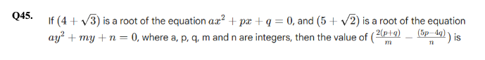 Quadratic Equations Question 45